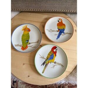 Set of 3 exotic bird plates